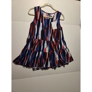 LuLaRoe ELIANA XXSMALL Solid Red Whie Blue Tiered Babydoll Tank Top NWT! OVERSIZ
